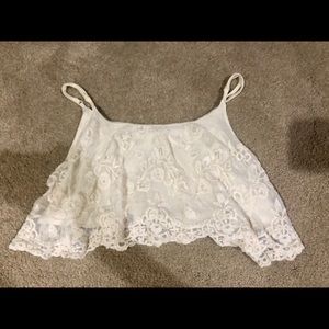LA Hearts White Lace Flowy Tank